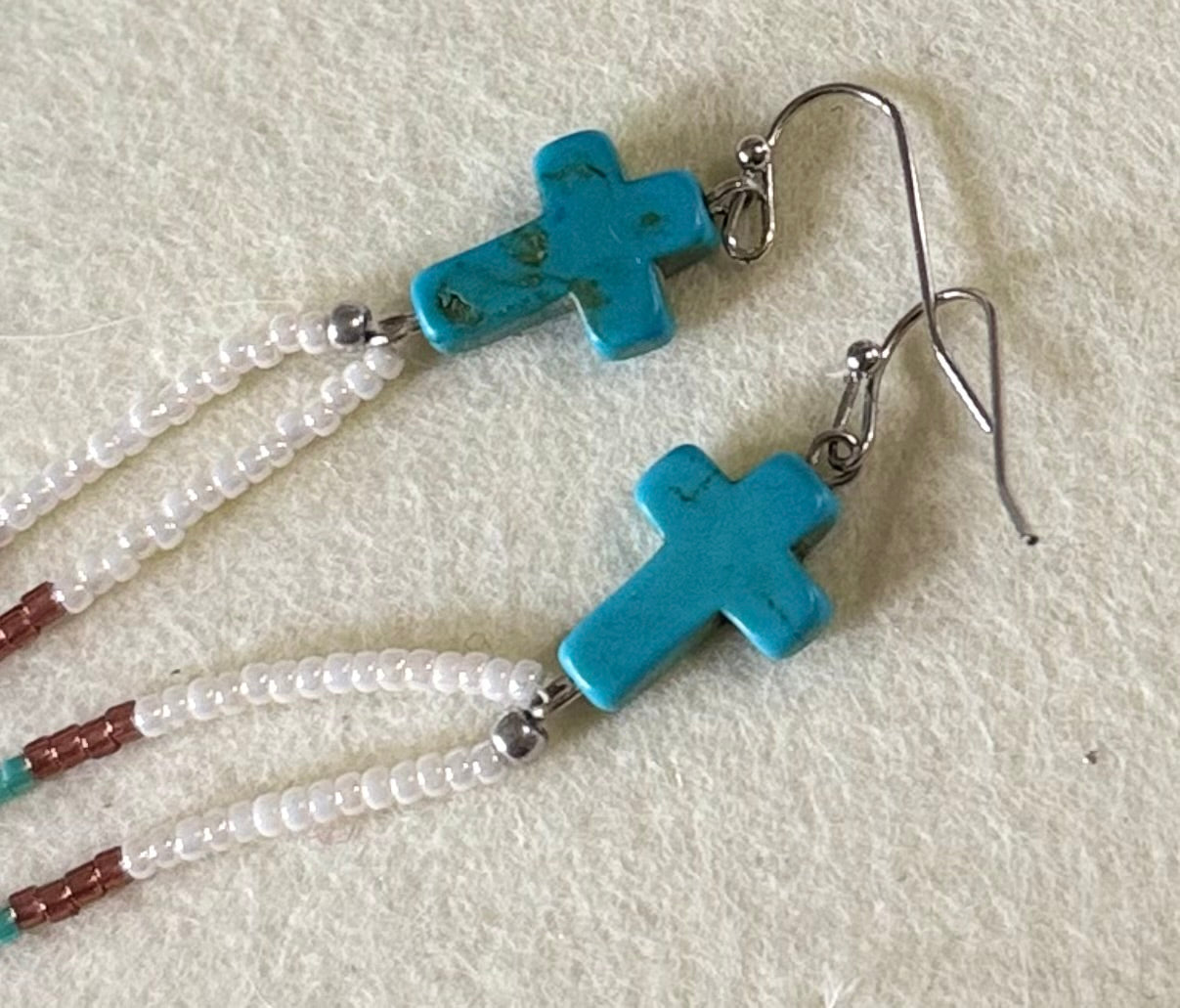 Cross seed bead dangle earrings