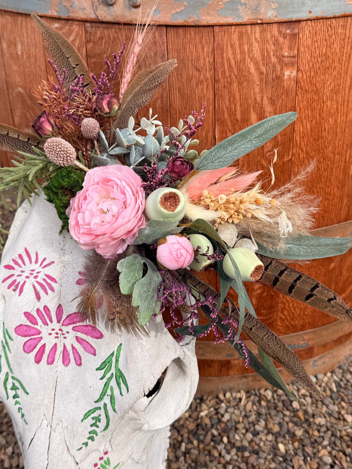Pink Floral Cow Skull Wall Décor | Hand-Painted Western Skull Art | Boho Farmhouse Statement Piece | One-of-a-Kind Rustic Home