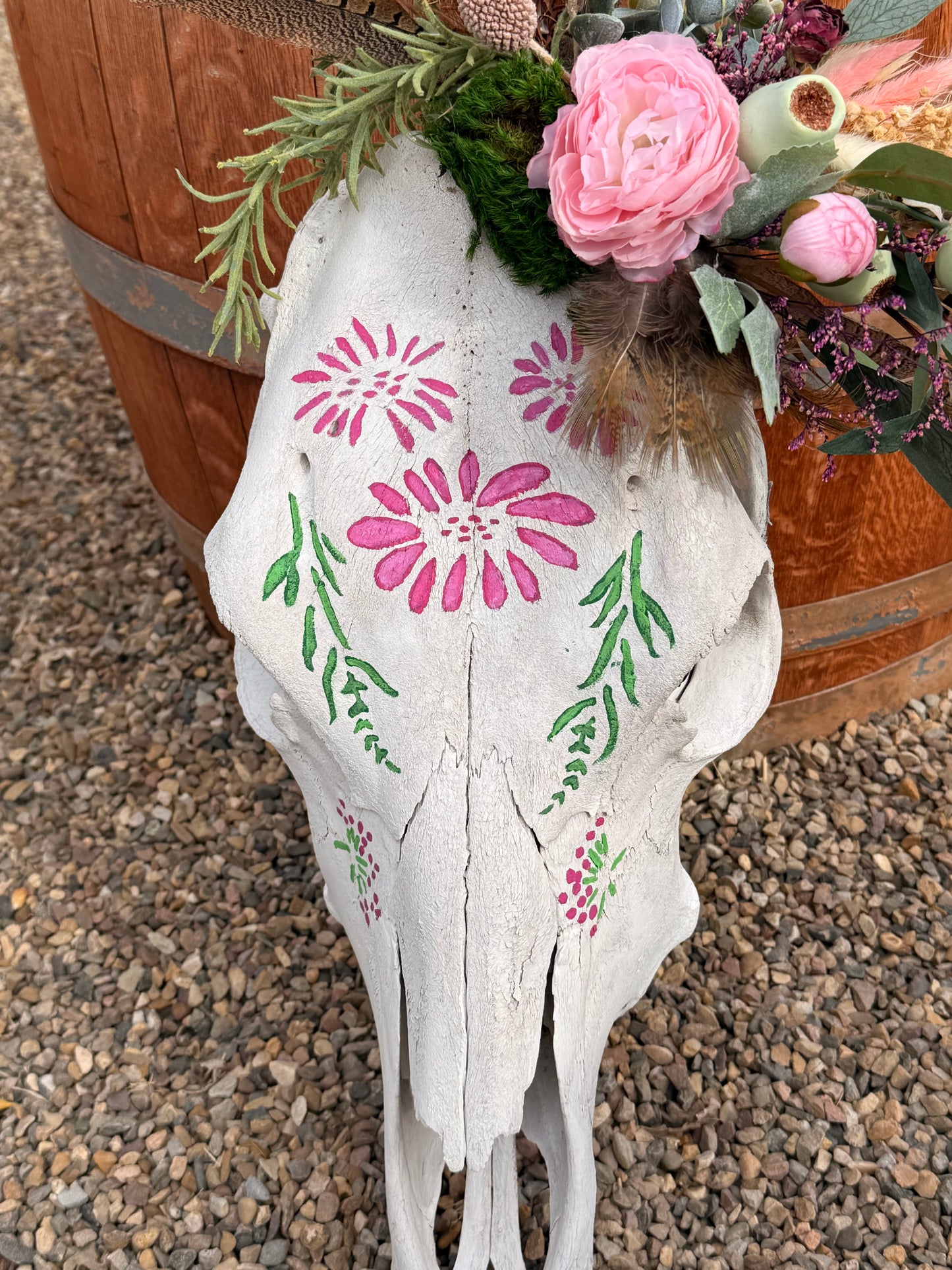 Pink Floral Cow Skull Wall Décor | Hand-Painted Western Skull Art | Boho Farmhouse Statement Piece | One-of-a-Kind Rustic Home