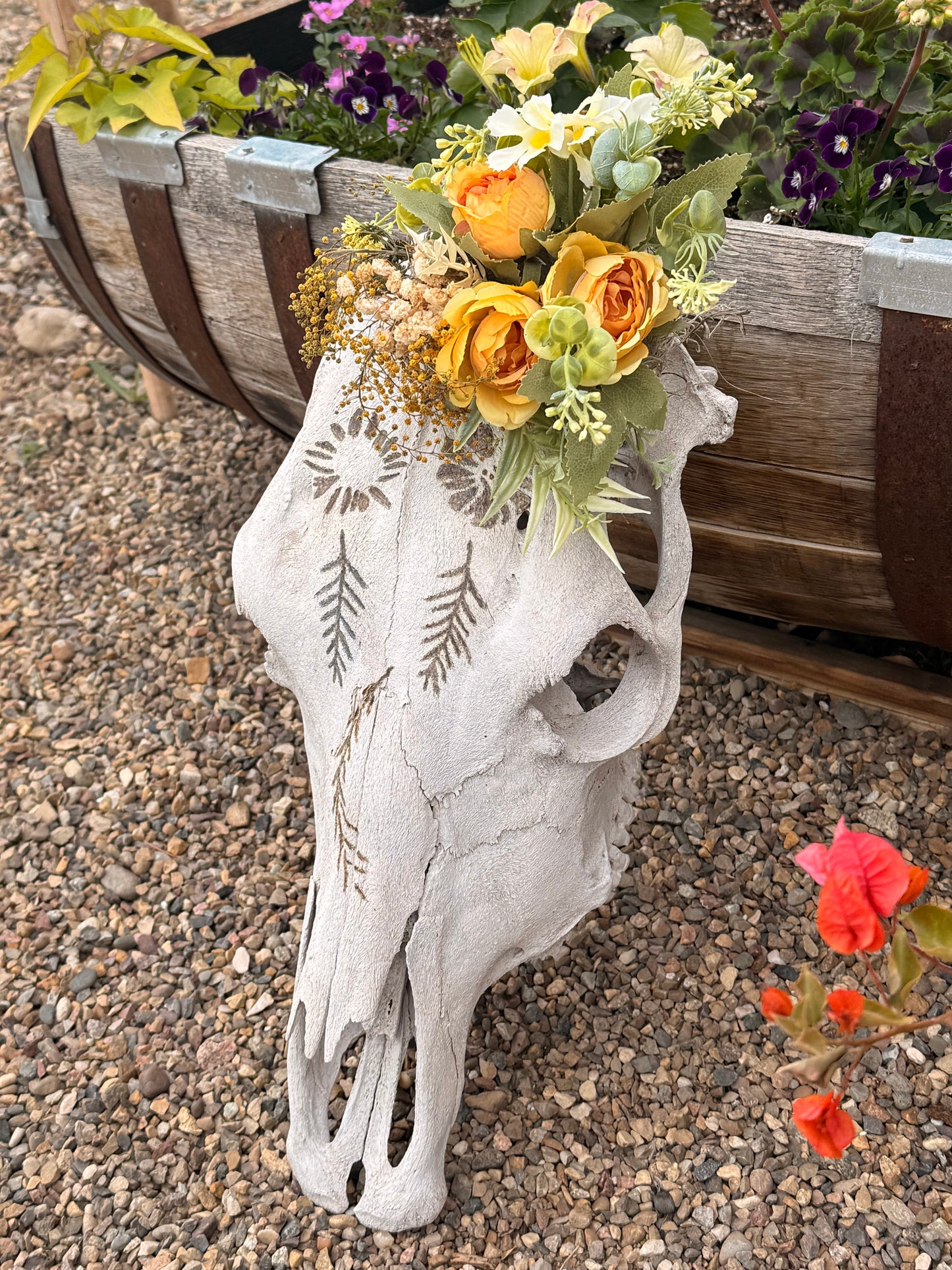 Handcrafted Floral Burned Cow Skull Wall Décor | Western Boho Skull Art | Rustic Farmhouse Statement Piece | One-of-a-Kind Home Décor