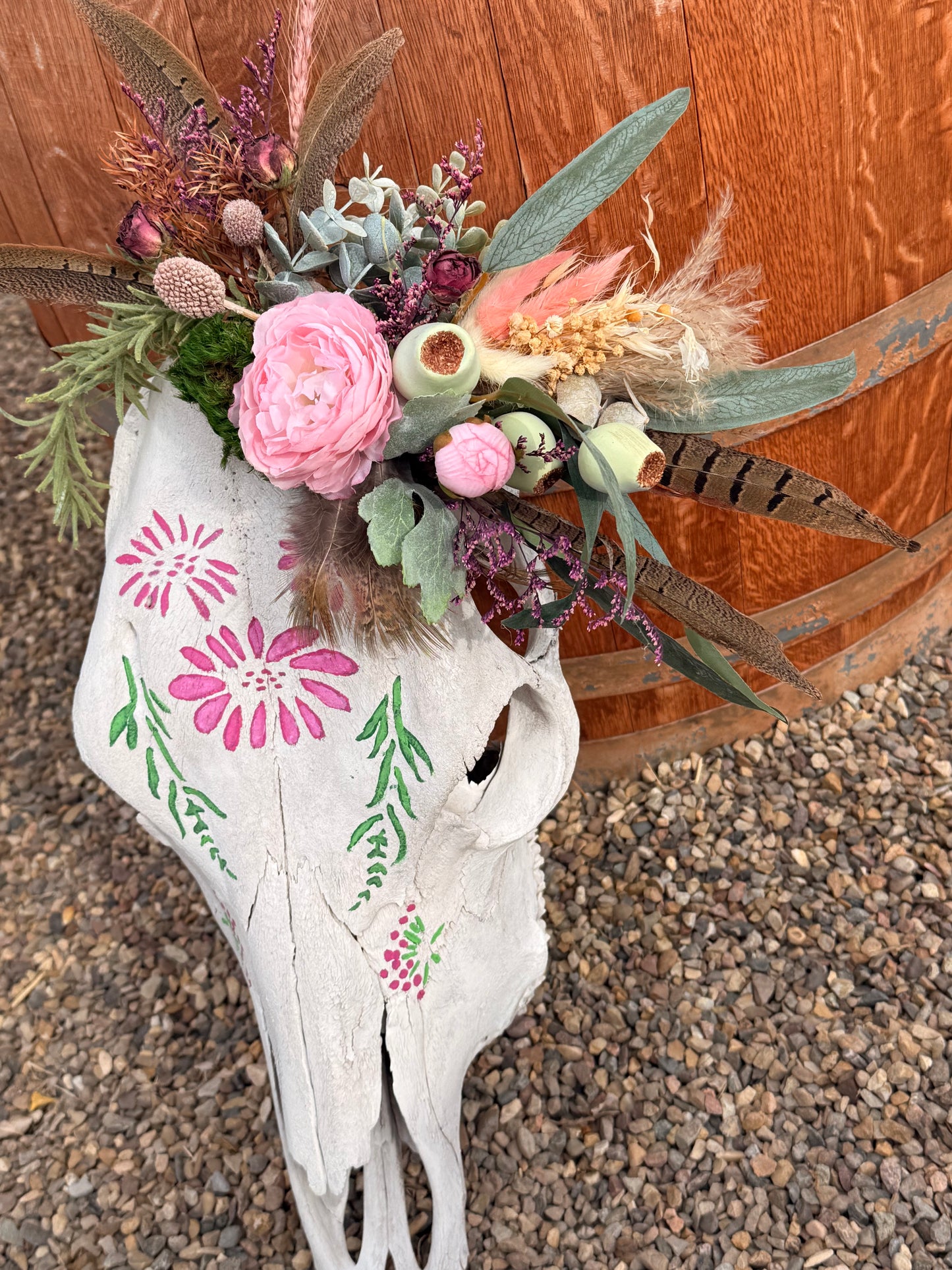 Pink Floral Cow Skull Wall Décor | Hand-Painted Western Skull Art | Boho Farmhouse Statement Piece | One-of-a-Kind Rustic Home