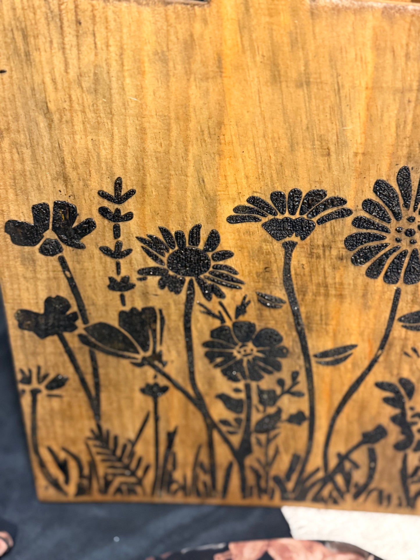 Handmade Wooden Floral Cutting Board Decor | Rustic Wildflower Kitchen Accent | Farmhouse Wood Display Board