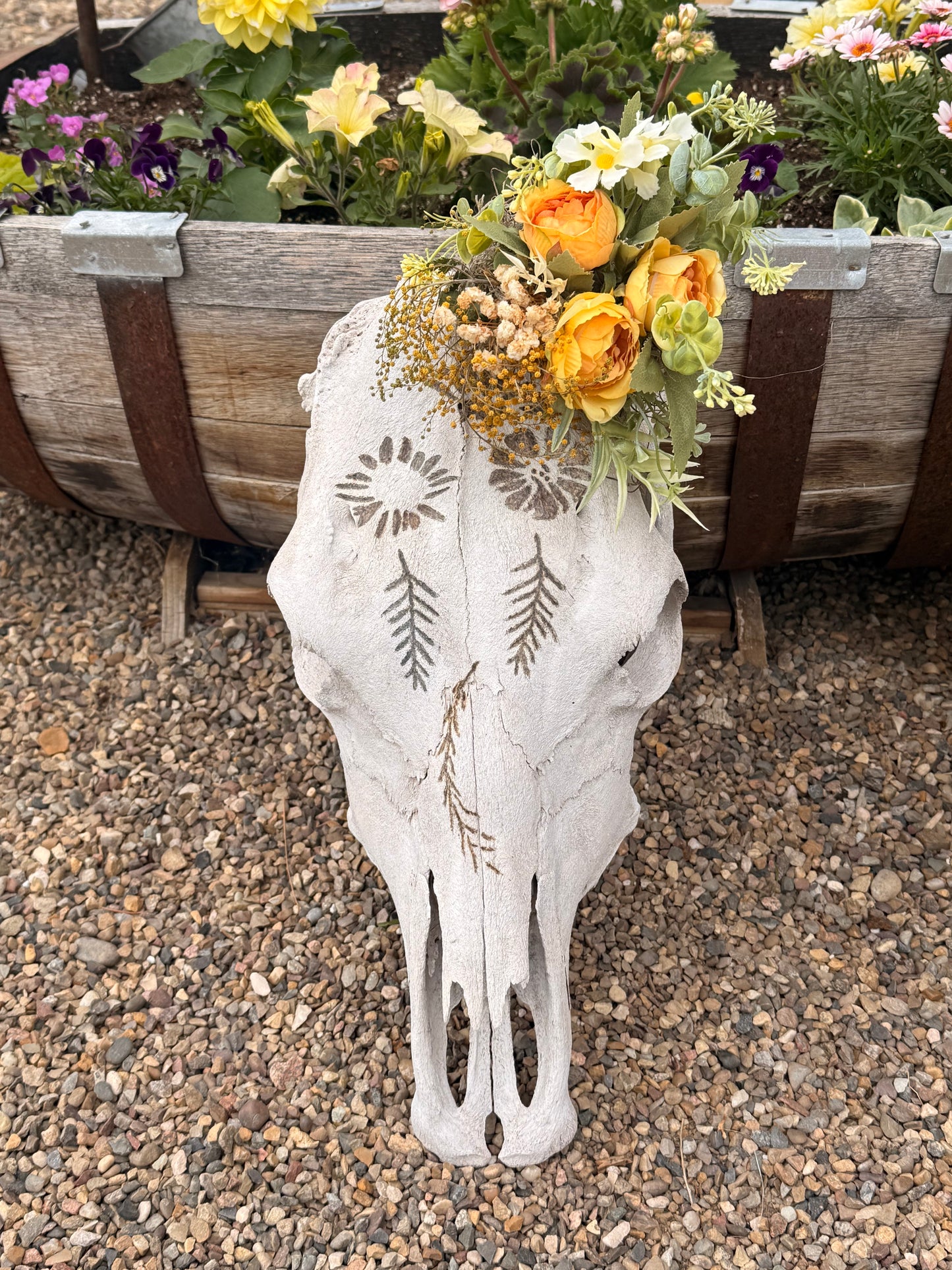 Handcrafted Floral Burned Cow Skull Wall Décor | Western Boho Skull Art | Rustic Farmhouse Statement Piece | One-of-a-Kind Home Décor