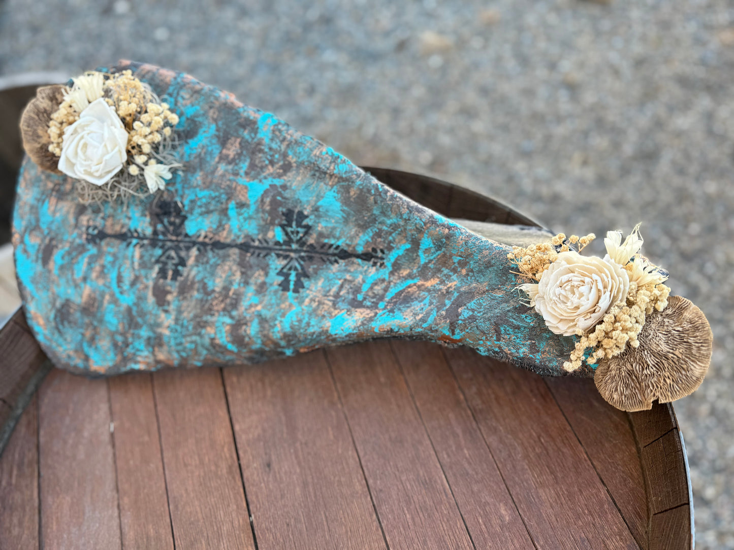Turquoise Patina Buffalo Shoulder Blade Wall Art | Western Tribal Bone Decor with Prairie Florals | One of a Kind Ranch Style Accent