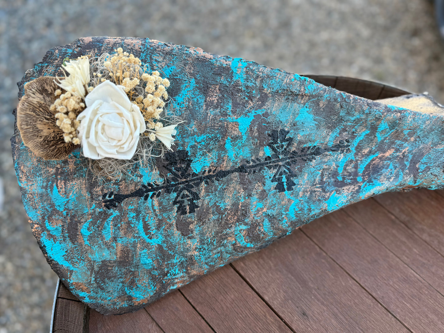 Turquoise Patina Buffalo Shoulder Blade Wall Art | Western Tribal Bone Decor with Prairie Florals | One of a Kind Ranch Style Accent