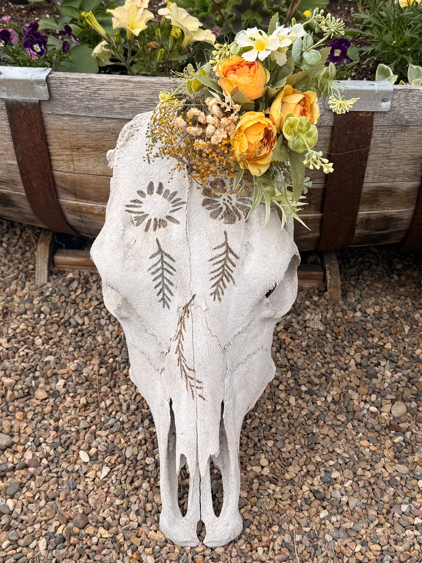 Handcrafted Floral Burned Cow Skull Wall Décor | Western Boho Skull Art | Rustic Farmhouse Statement Piece | One-of-a-Kind Home Décor