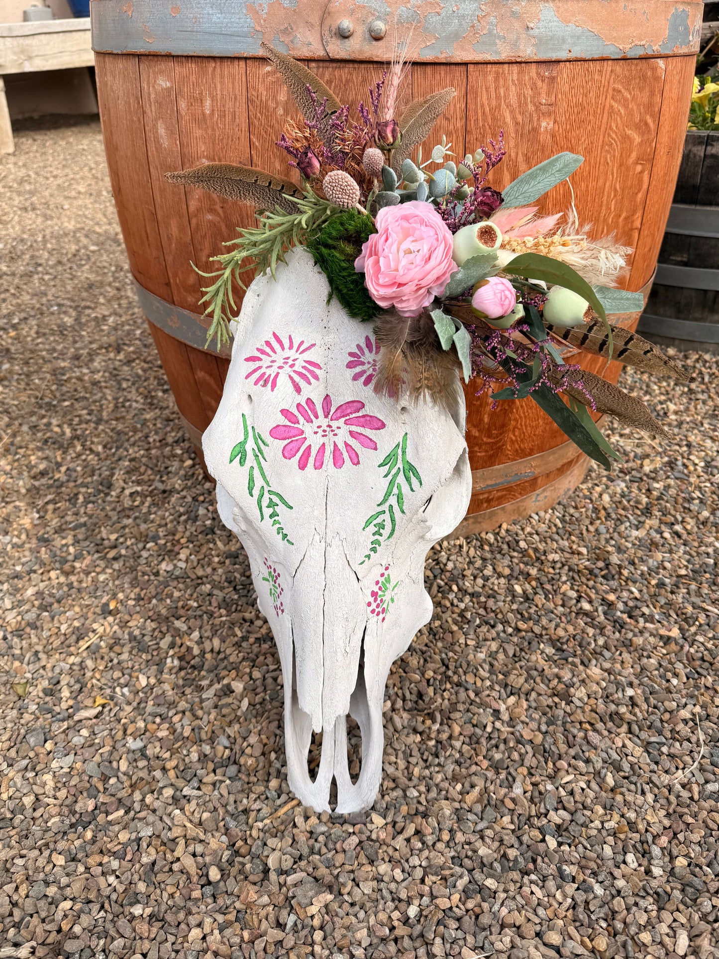 Pink Floral Cow Skull Wall Décor | Hand-Painted Western Skull Art | Boho Farmhouse Statement Piece | One-of-a-Kind Rustic Home