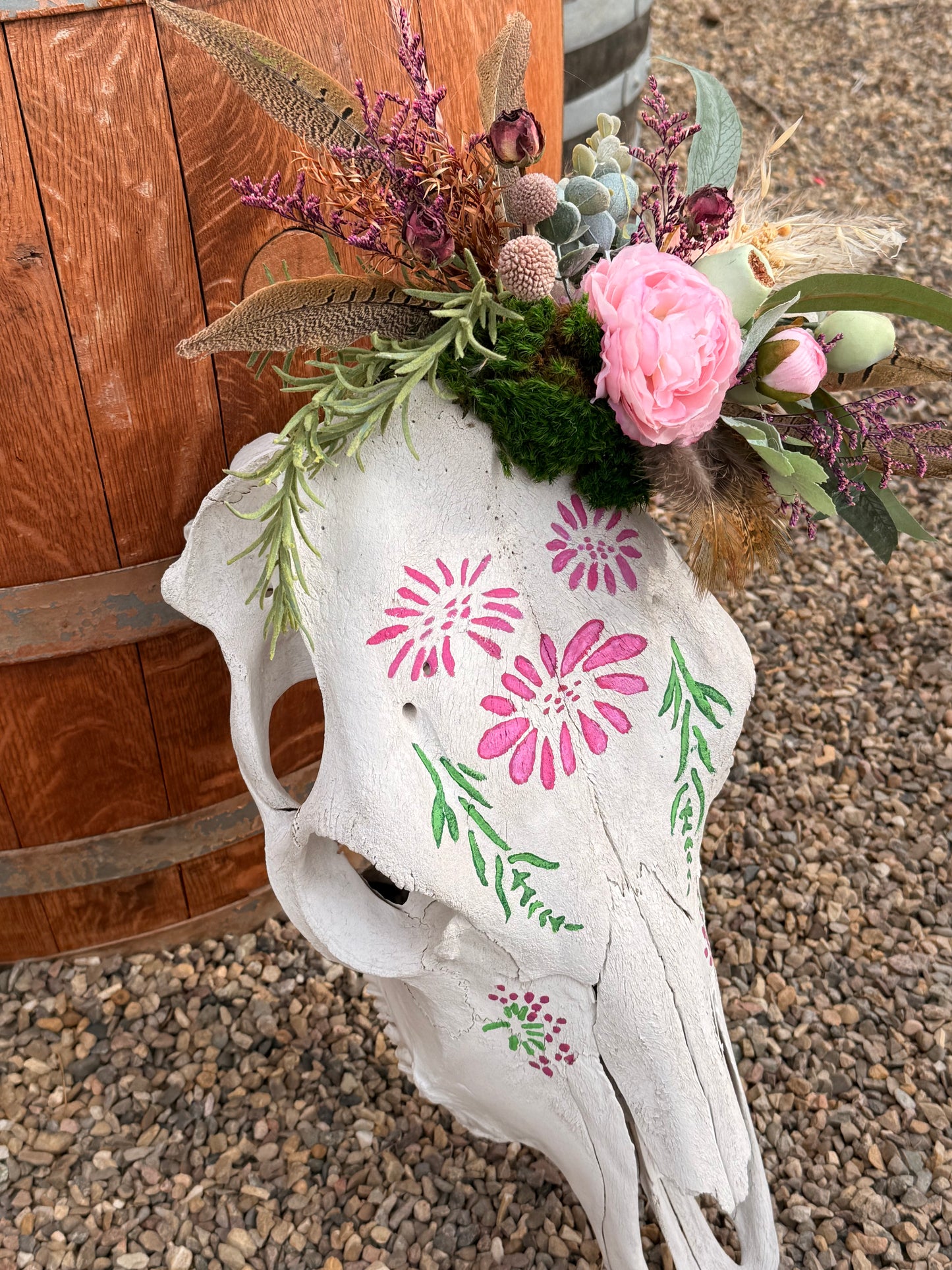 Pink Floral Cow Skull Wall Décor | Hand-Painted Western Skull Art | Boho Farmhouse Statement Piece | One-of-a-Kind Rustic Home