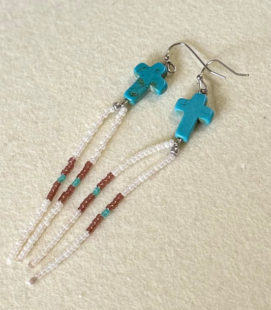 Cross seed bead dangle earrings