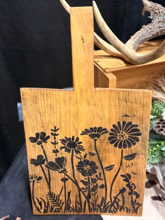 Handmade Wooden Floral Cutting Board Decor | Rustic Wildflower Kitchen Accent | Farmhouse Wood Display Board
