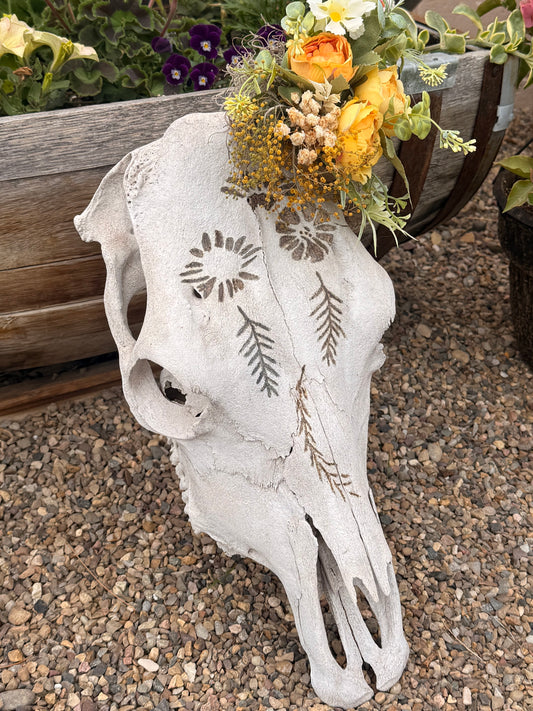 Handcrafted Floral Burned Cow Skull Wall Décor | Western Boho Skull Art | Rustic Farmhouse Statement Piece | One-of-a-Kind Home Décor