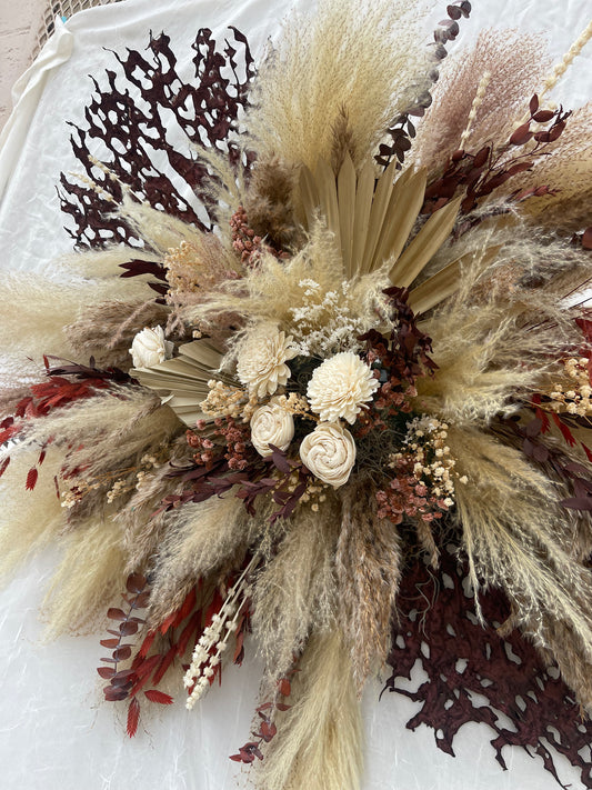 Burgundy pampas grass wall decor